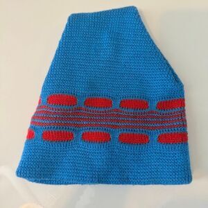 Vintage Smiley Wool Winter Hat Blue Red HOLE